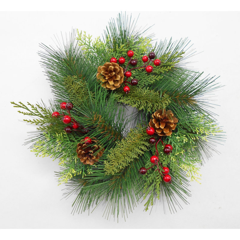 Couronne de Noël pomme de pin rouge cèdre pomme de pin, L 12 po x H 12 po x P 3 po