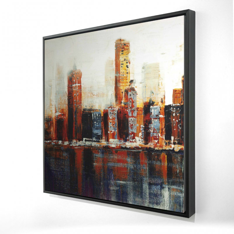 «Abstract Red Cityscape» sur toile, H 36 po x l 36 po