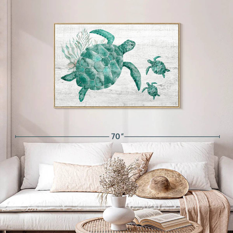Famille de tortues en bois, Cadre flottant en bois naturel, 43 po x 29 po