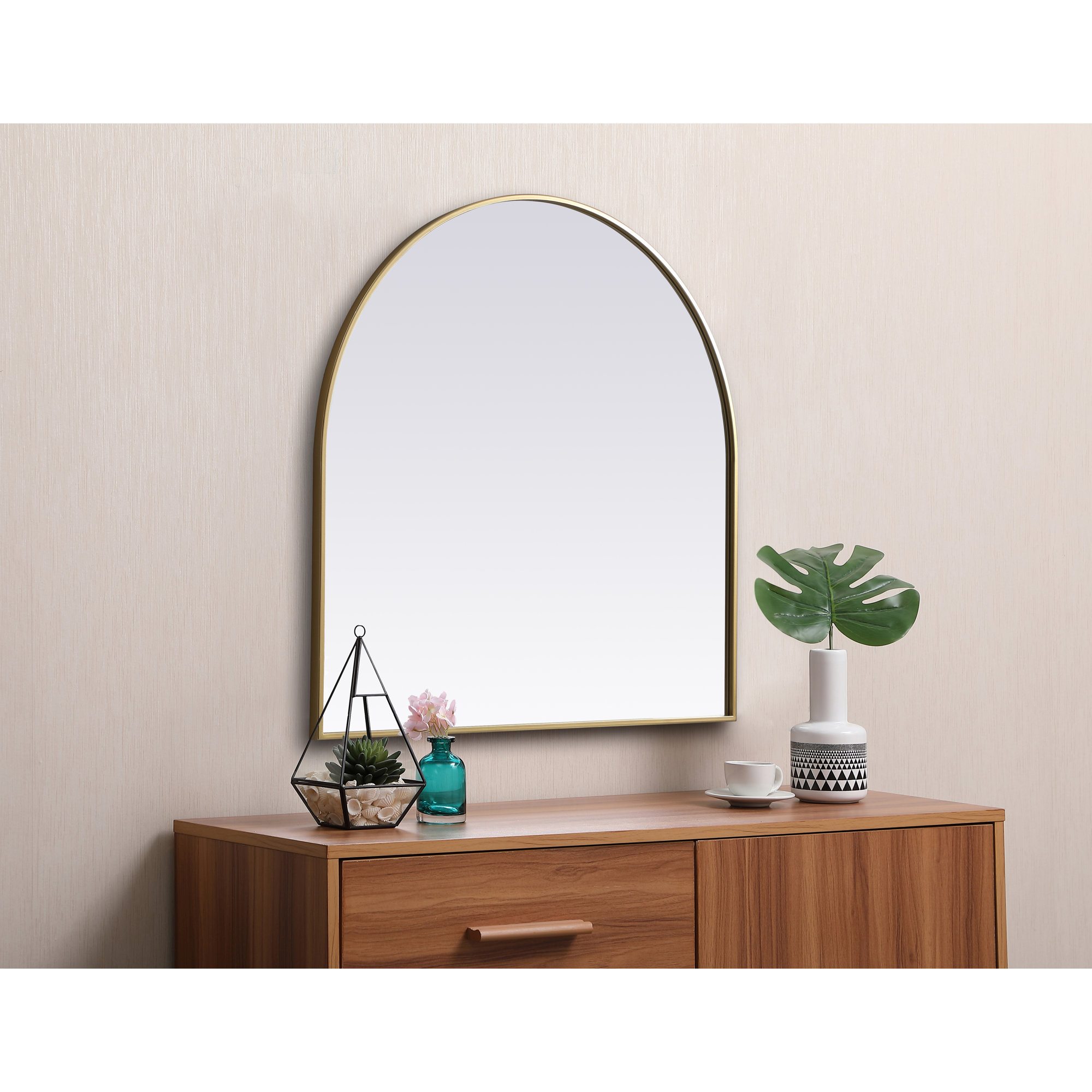Sabine Metal Arch Wall Mirror, 36" x 36", Brass