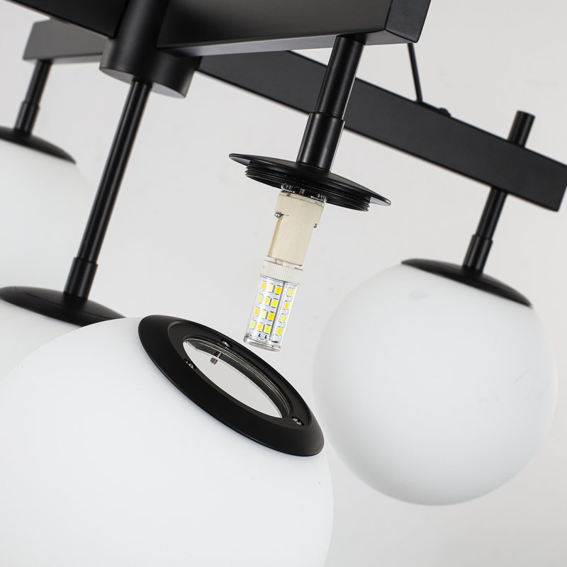 Lustre spoutnik 5 lumières à intensité variable sphérique avec globe en verre opale, Noir mat