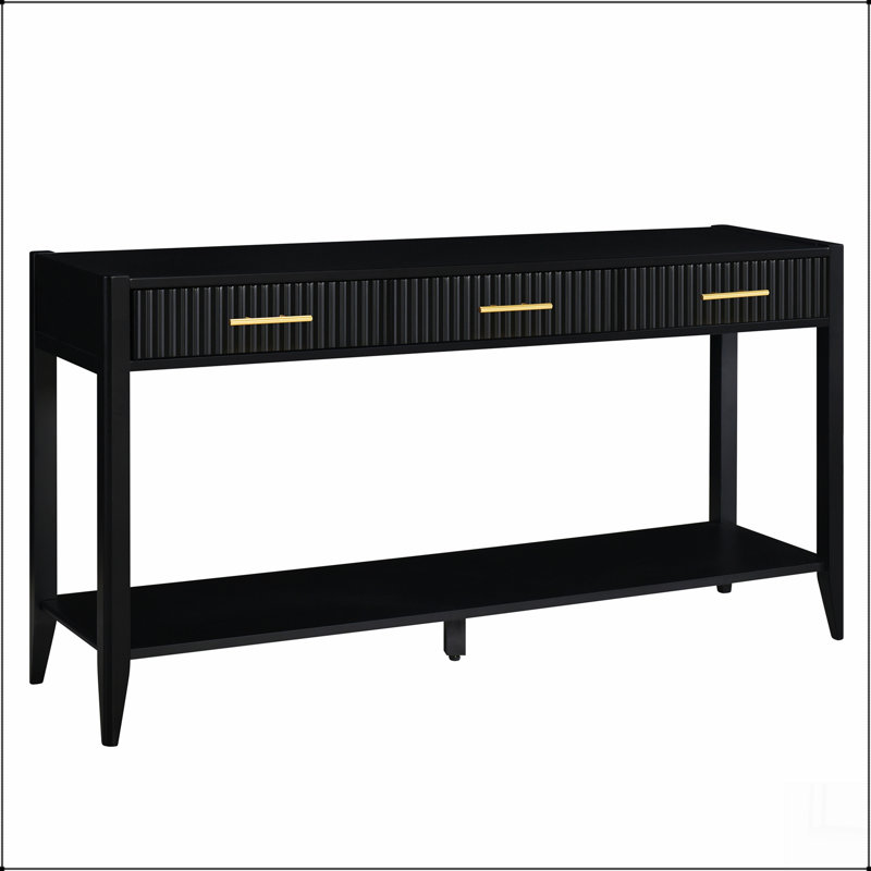 Console d'entrée de haute qualité avec tiroirs à rayures verticales, pieds longs, Noir