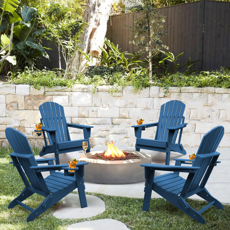 Azur Foldable Outdoor Adirondack Chair, Navy Blue