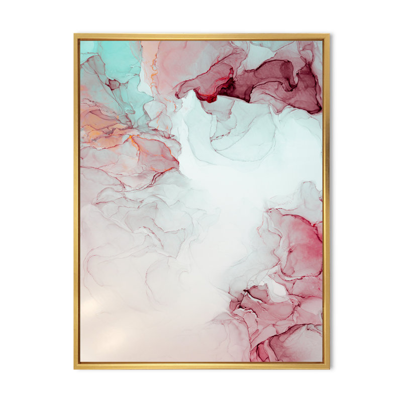 Marbre gris et rose, ondulations d'art II - reproduction d'art moderne sur toile, H 36 po x l 24 po x P 1 po
