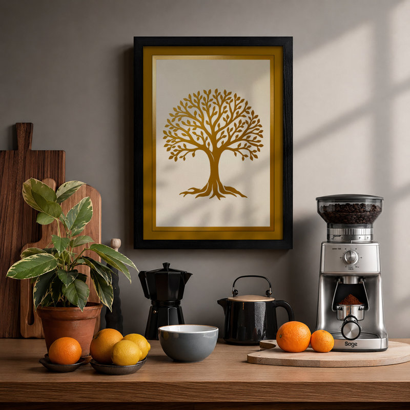 Golden Tree Botanical - Framed Print, A4 - 29.7 x 21.0 cm, Black