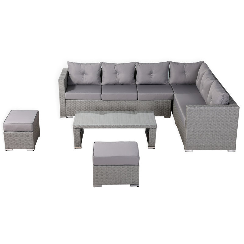 17 Stories Carlow Range Rattan Garden Furniture Set Outdoor Rattan Garden Sofa With Coffee Table In French Grey Weave,garden Or Backyard
