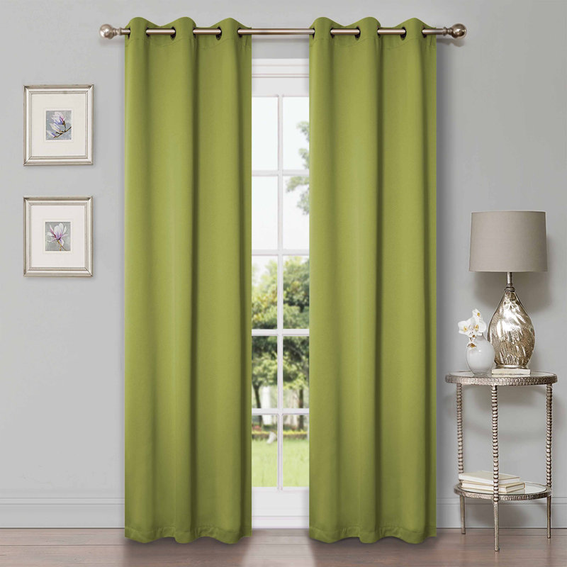  Trixie Millendon Solid Modern Polyester Room Darkening Curtain Pair, 42" W x 84" L, Sage Green