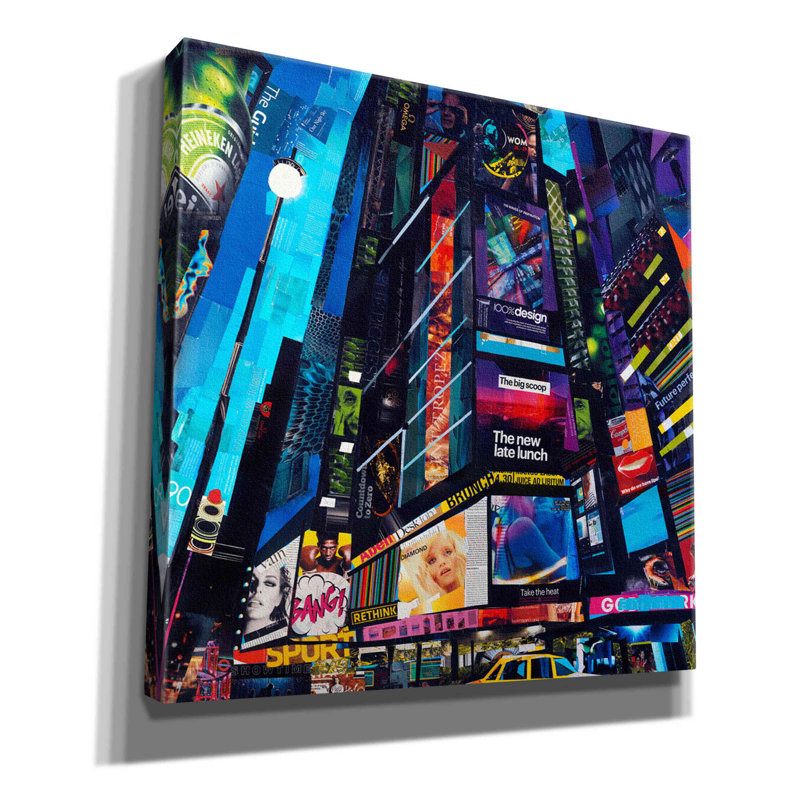 «City Night» par Gray - reproduction sur toile tendue, H 12 po x l 12 po x P 0,75 po