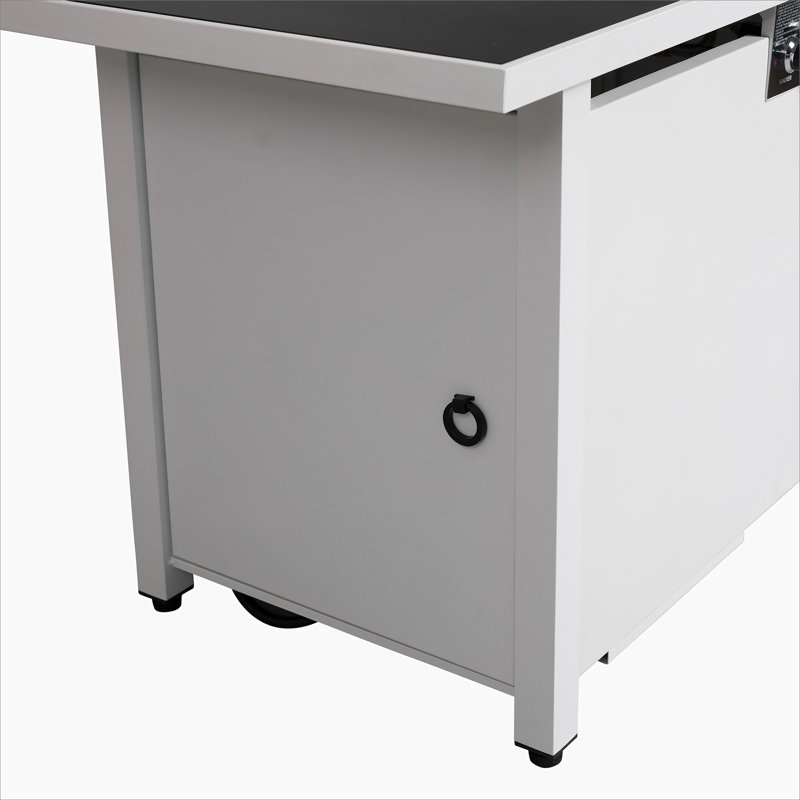25 H X 42 W Steel Outdoor Fire Pit Table With Lid, White, 11" H x 43" W x 22" D