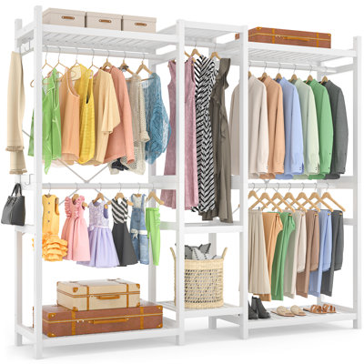 Bamboo Closet System Clothes Rack with 5 Rods and 4 Hooks