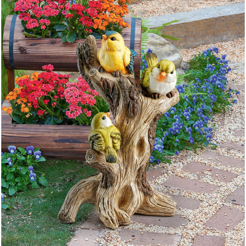 Hand-Painted Yellow Warblers Resin Garden Statue, 16.5 Inches