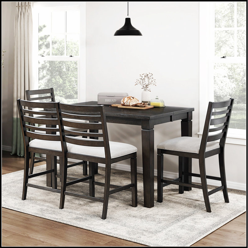 Ensemble de salle à manger à hauteur de comptoir 4 pièces Classic avec table extensible, banc rembourré et chaises, meubles en bois au fini espresso foncé