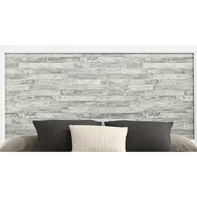 Lit très grand lit gris et blanc avec tête de lit en bois moderne, Très grand lit