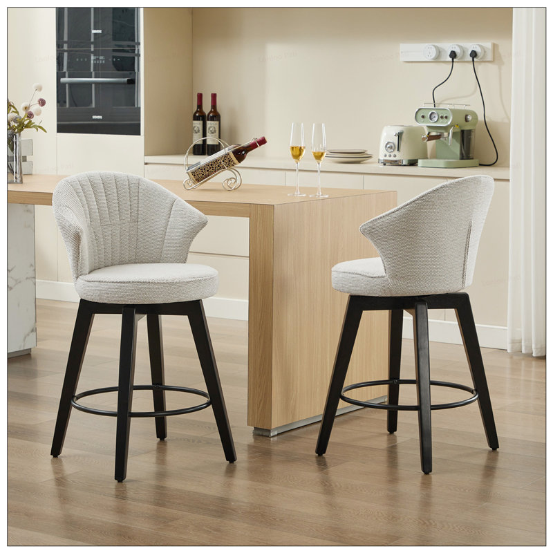2PCS Chenille 25"Wing Back Swivel Bar Stools, Dark Gray