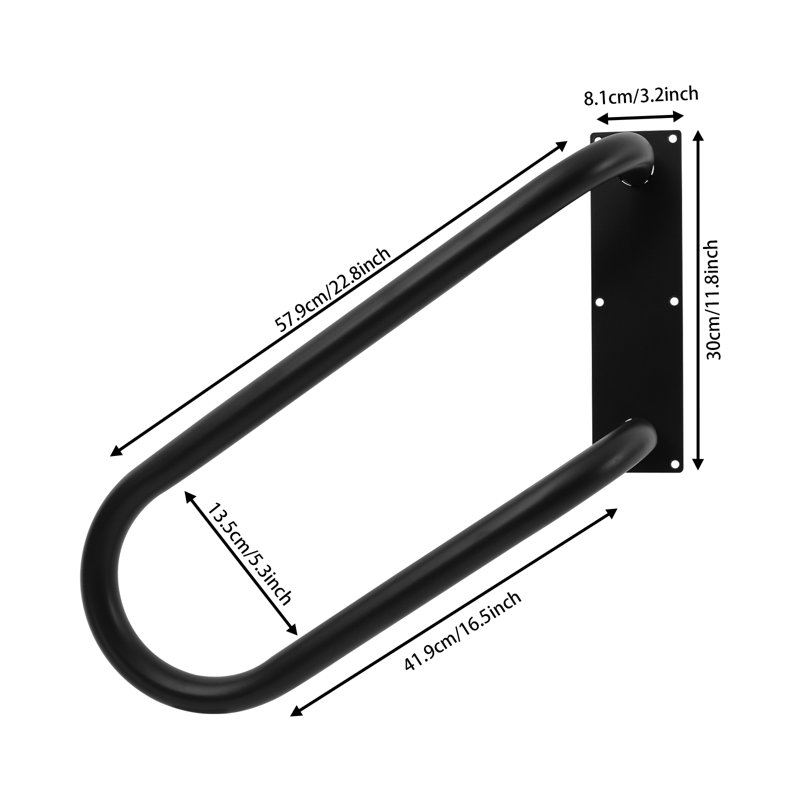 U-Shape Left Side Wall-Mounted Handrai, Black