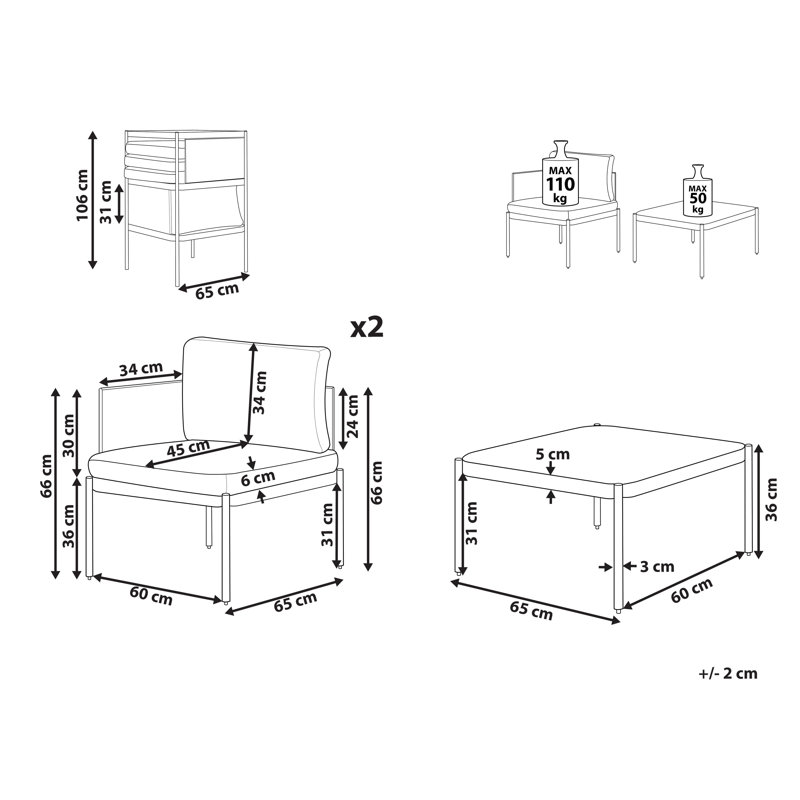 Jarif Metal 2 - Person Seating Group with Cushions, White, Green