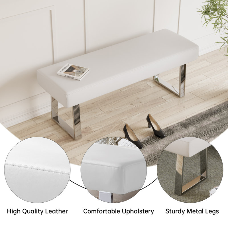 Faux Leather Upholstered Bench, White