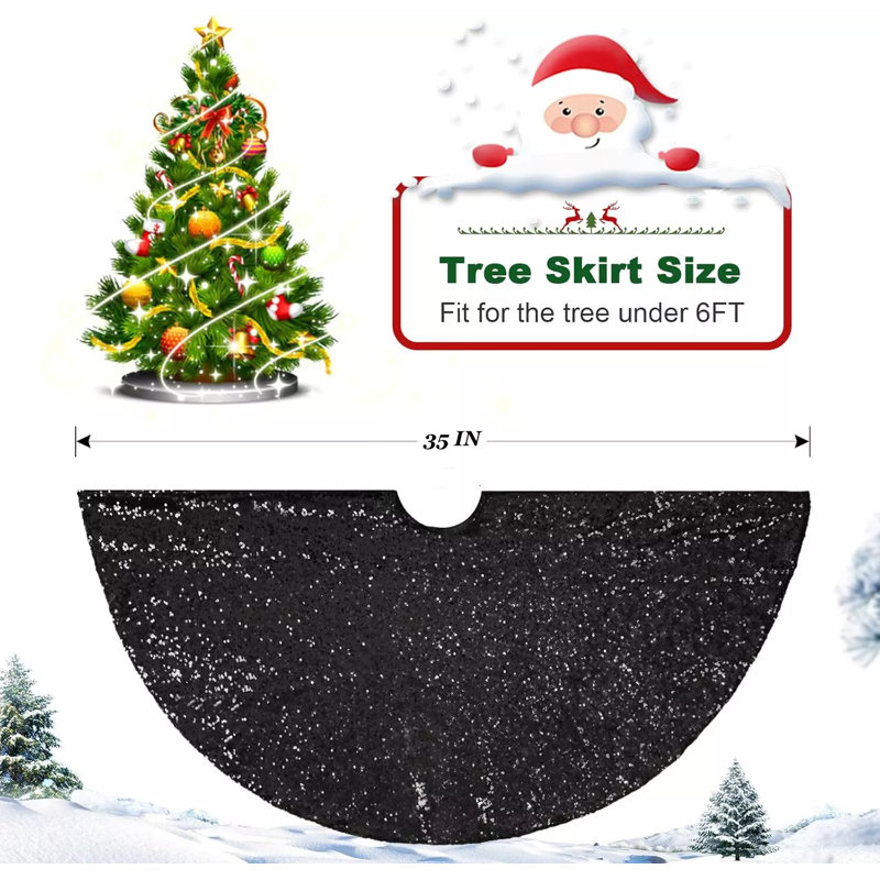 Jupe d'arbre de Noël 35 po Sequin, Noir, H 1 po x l 35 po x P 35 po