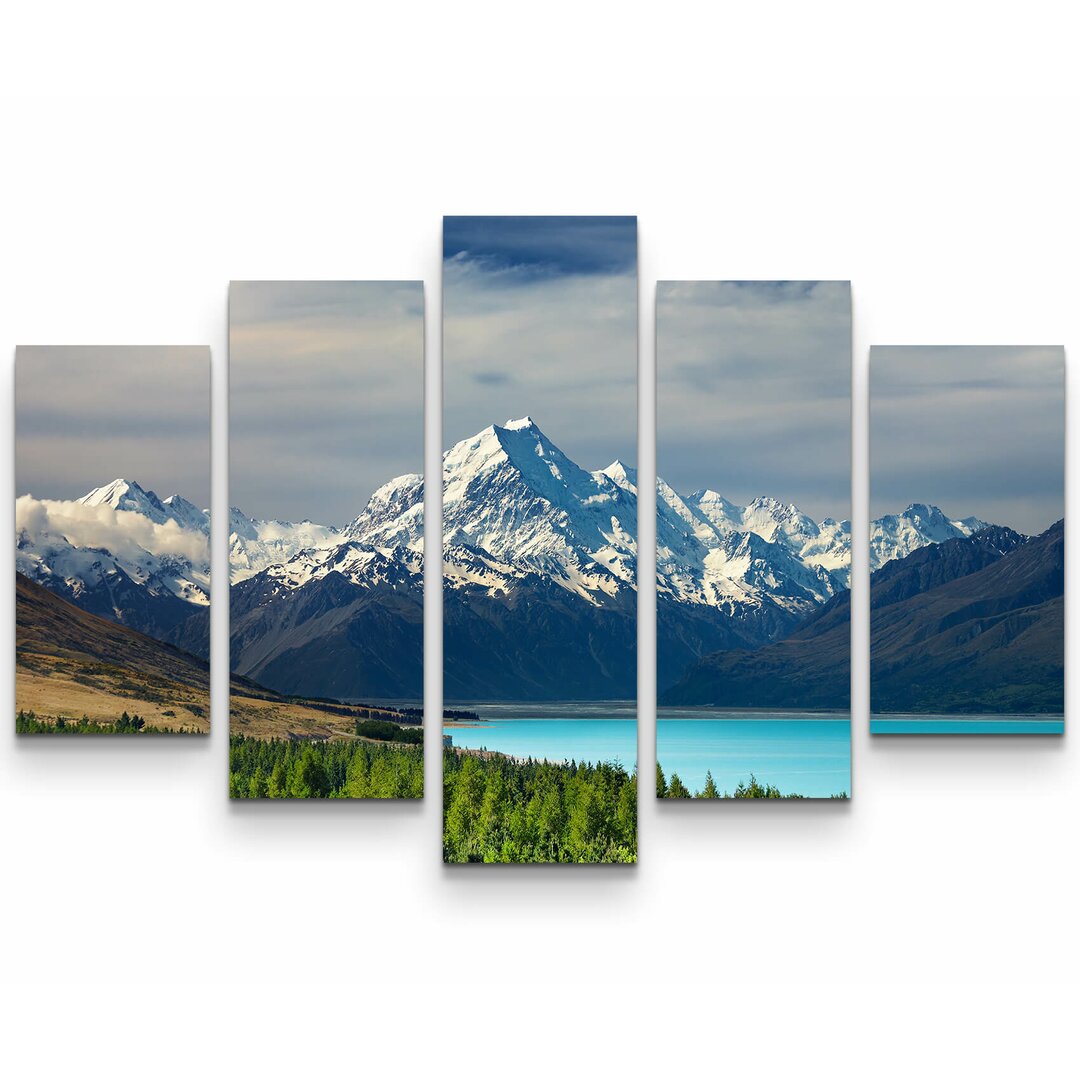 5-tlg. Leinwandbilder-Set Pukaki Lake mit Mount Cook im Hintergrund - Neuseeland