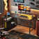 Baford L-shaped Computer Desk with Power Outlet, Gaming Desk with Monitor Stand and Shelves