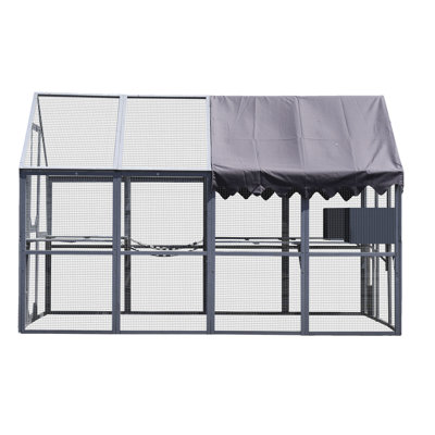 Outdoor Cat Playpen: 110" Large With Waterproof Cover - Grey, Spacious And Comfortable For Your Furry Friends House Platforms: Large, Cover, Making Ca