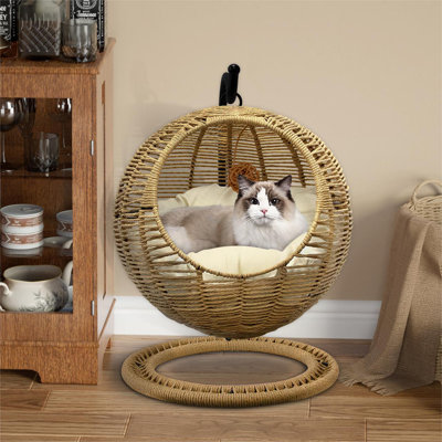 Deiby Rattan Pet Swing Hut with Cushion