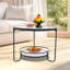 Table de bout ronde moderne à 2 niveaux, structure en métal et table d'appoint en verre trempé transparent, l 23,6 po x P 23,6 po x H 17,7 po-17516638