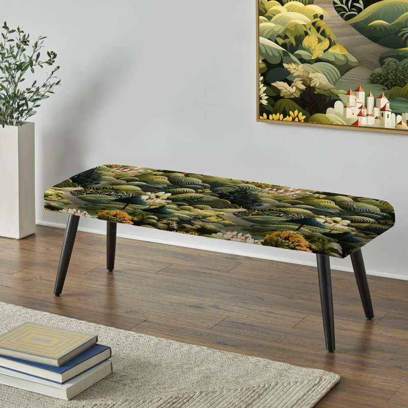 Green Green Dreamy Forest Landscape - Banc rembourré noir abstrait