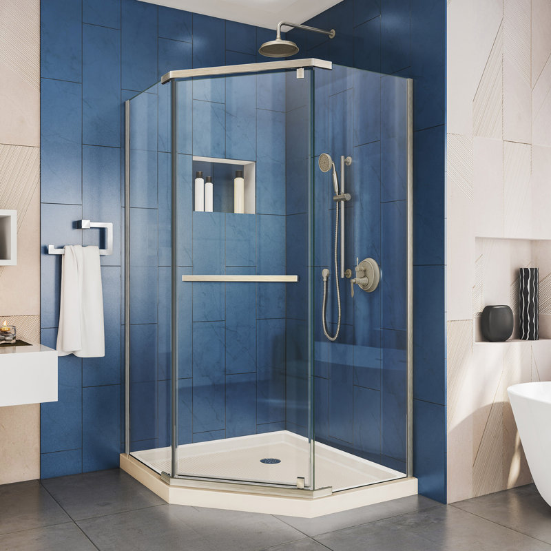 DreamLine Prism 40" x 74.75" Neo-Angle Pivot Shower Enclosure, Brushed Nickel, Biscuit
