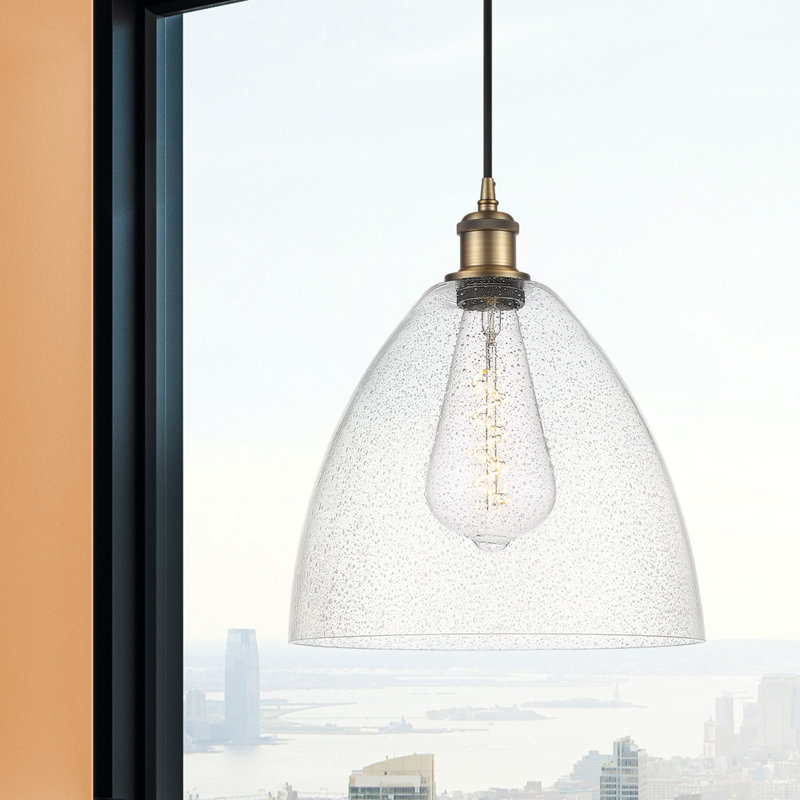 Luminaire suspendu en forme de dôme à 1 lumière Haide, H 14,75 po x l 12 po x P 12 po, DEL, Laiton brossé