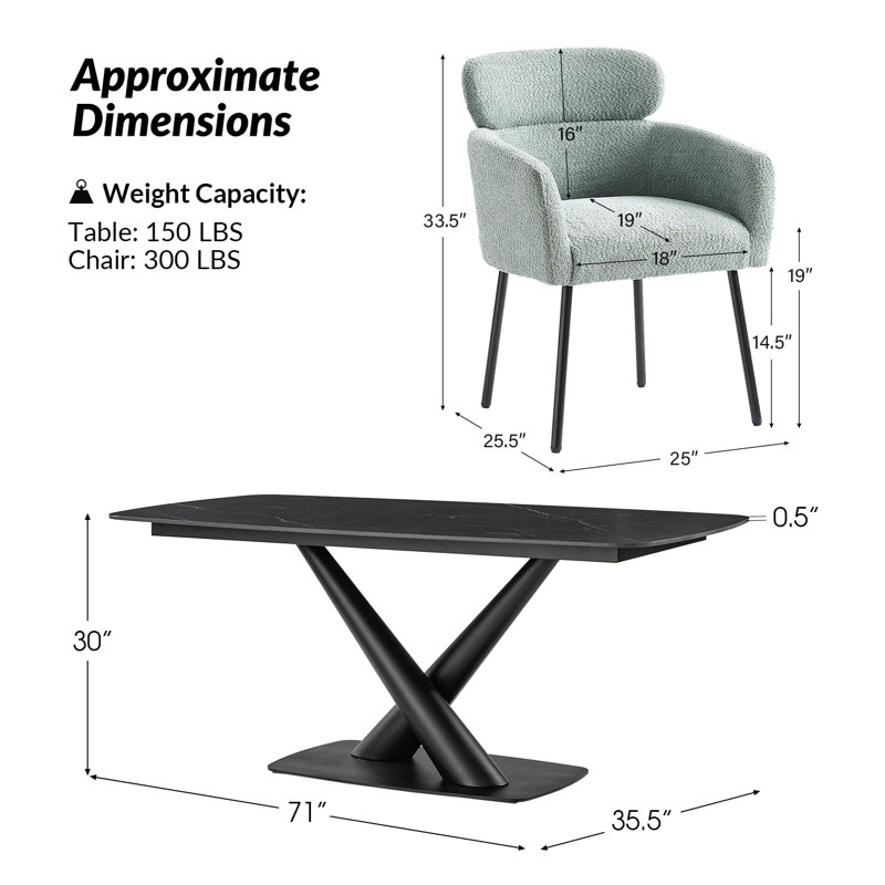 Orletta 7 - Piece Modern Dining Set, Green, Black, Black