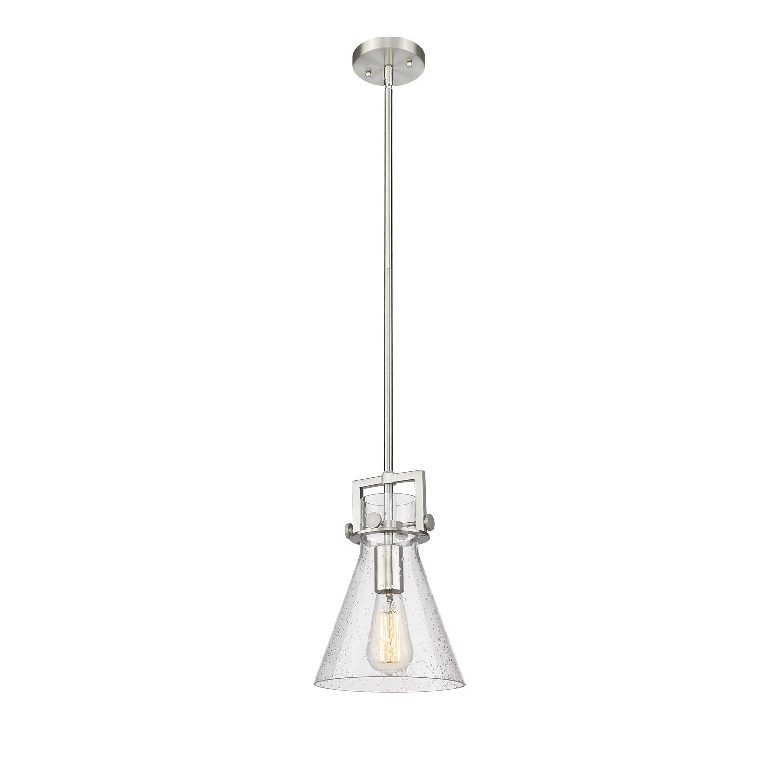 Coterie Single Light Glass Dimmable Pendant, Seedy, Satin Nickel, 11.38" H x 8" W x 8" D