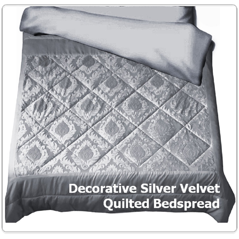 Daisie Velvet Decorative Quilted Bedspread, Silver