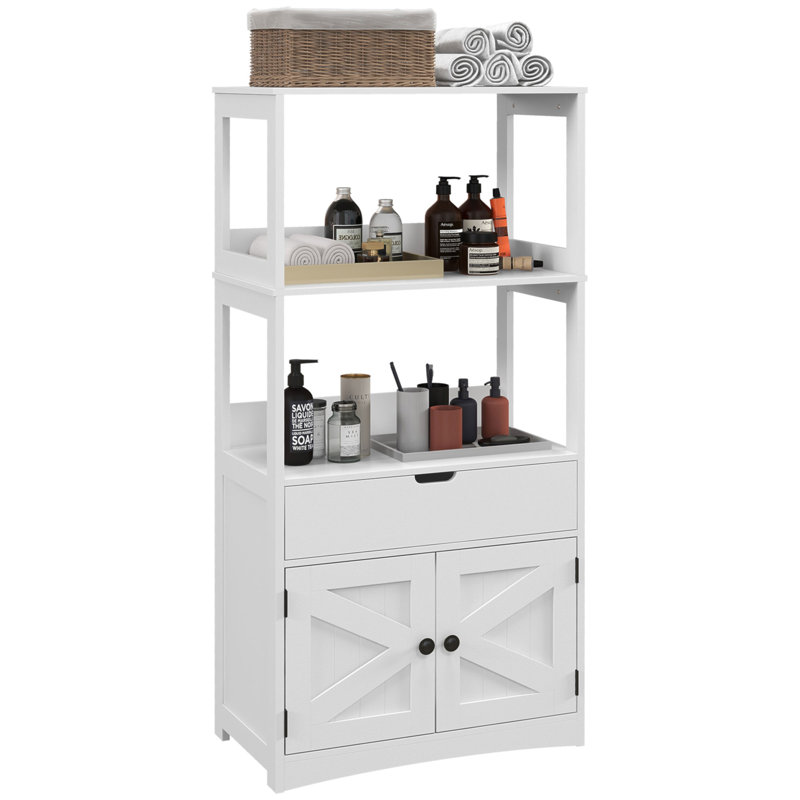 Armoire de salle de bain Farmhouse avec portes, tiroir et tablettes ouvertes pour le rangement organisé et l'esthétique rustique