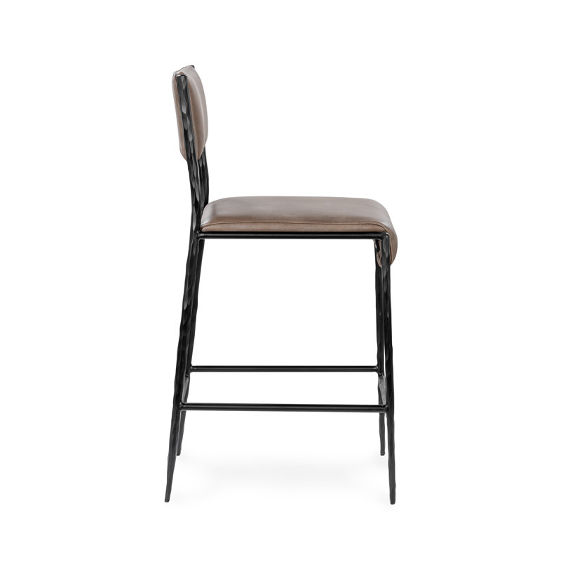 Kayne Leather Counter Stool, Sand, Black