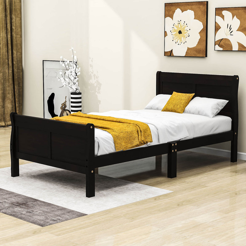 Dovidio Wood Platform Bed Frame with Headboard, Espresso, Twin
