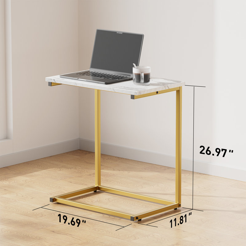 Kronsberger C-Shaped 19.7"W Side End Table, White Top/Gold Base