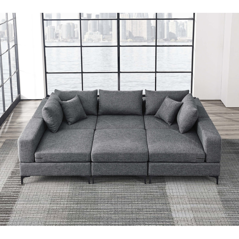 Upholstered L-Shaped Sectional Reversible, Gray 100% Polyester
