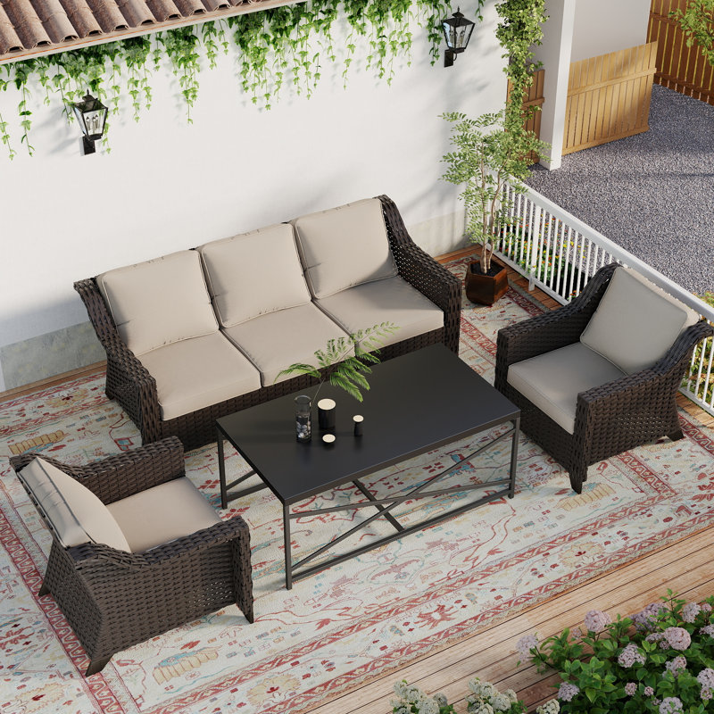 5-Person Durable PE Rattan Outdoor Conversation Set, Beige