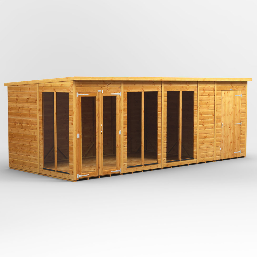 Powersheds 18 x 8ft Timber Tongue & Groove Pent Summerhouse Combi (includes 4ft Side Store)
