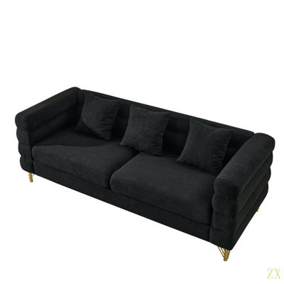 81 Inch Oversized 3 Seater Sectional Sofa, Living Room Comfort Fabric Sectional Sofe-Deep Seating Sectional Sofa, Soft Sitting With 3 Pillows For Living Room,Bedroom,Office Teddy