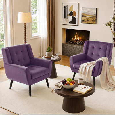 Tufted Upholstered Wide Back Armchair（Set of 2）