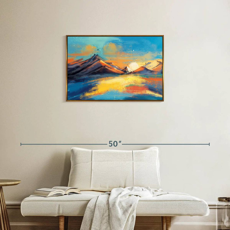 Coucher de soleil, paysage de Quenby, Cadre flottant doré, 31 po x 21 po
