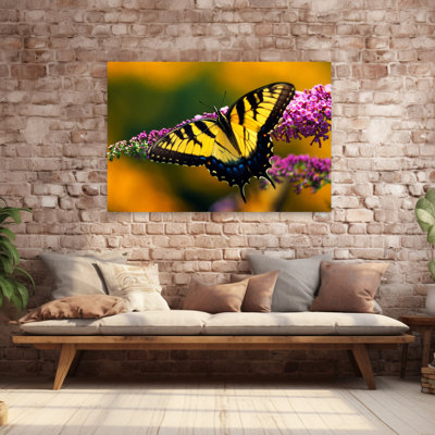 Male Tiger Swallowtail Butterfly On Blooming Purple Flower Delicate Vibrant Contemporary Butterfly Tiger Flower Nature Art