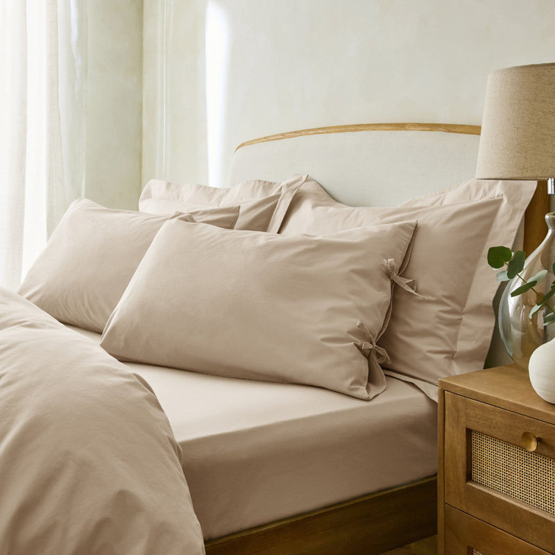 Stiliana 300 Thread Count Stonewashed Cotton Pillowcase Pair with Tie Hem, Stone