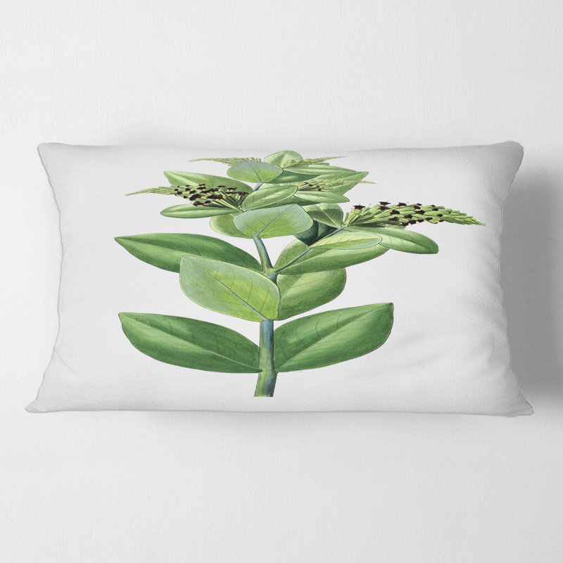 Rectangle, feuilles vertes rétro VI - Coussin décoratif imprimé traditionnel