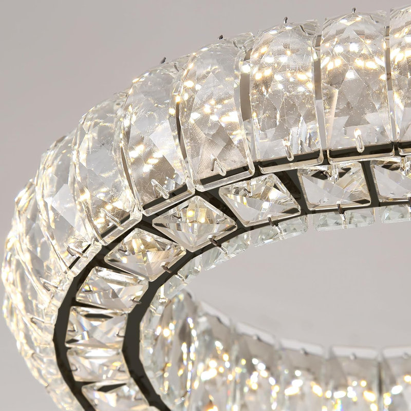 Luminaires modernes en cristal avec anneaux, 1 anneau 24 po, Noir