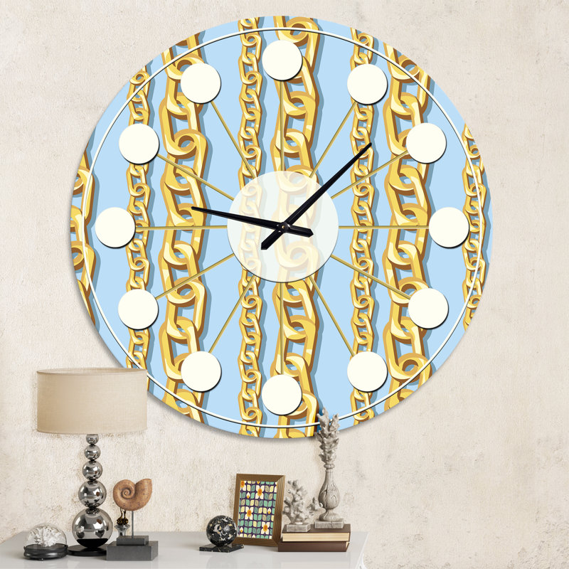 Motif de chaîne dorée - horloge murale moderne Mid-Century, Moyenne