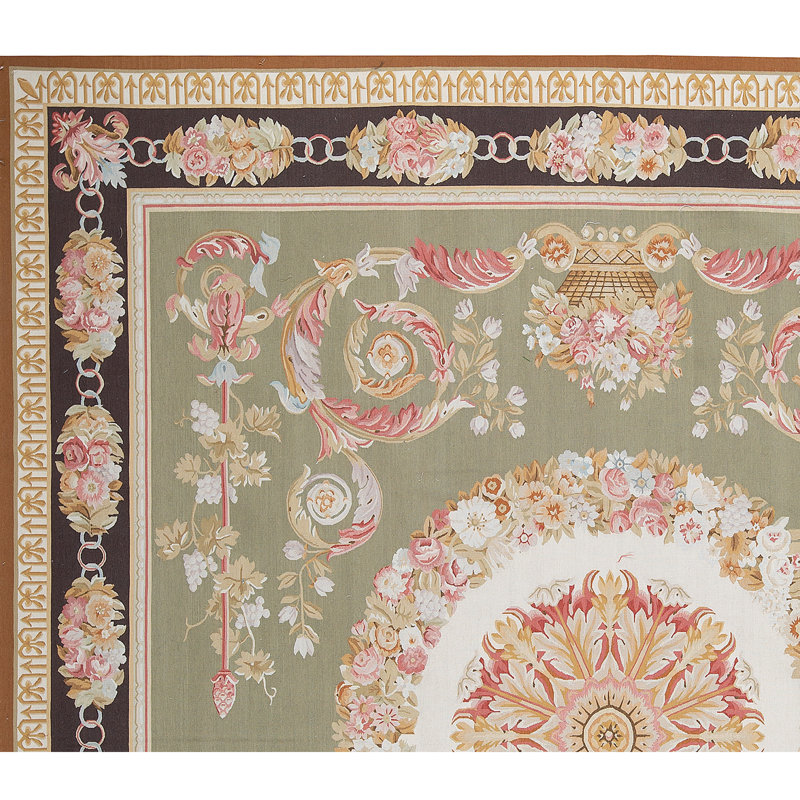 Hand-Knotted High-Quality Green and Brown Area Rug
