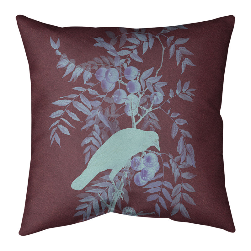 Housse de coussin carrée et insert John James Audubon American Crow, 18 po x 18 po, Bourre en polyester, Marron / bleu ciel